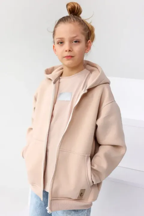 Bluza Zip Beżowa – Bawełniana Bluza Dziecięca z kapturem na zamek TUSS
