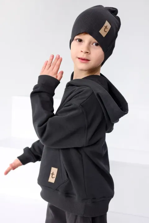 Bluza Hoodie Grafitowa – Bawełniana Bluza Dziecięca z kapturem TUSS