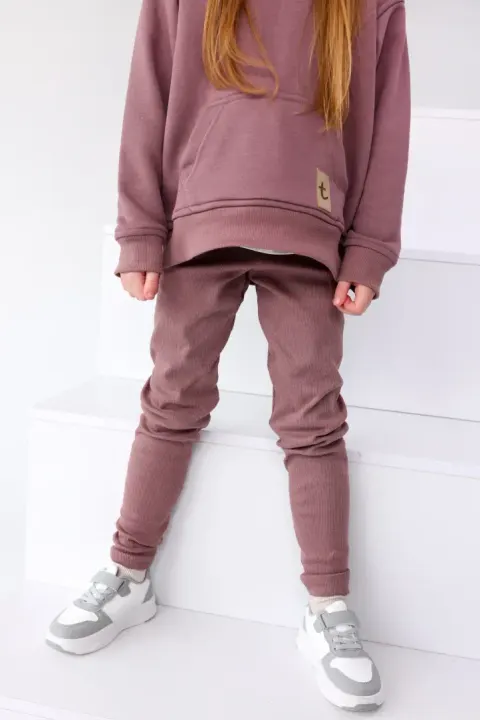 Legginsy Rib Brudny Róż – Bawełniane Prążkowane Getry Dziecięce TUSS
