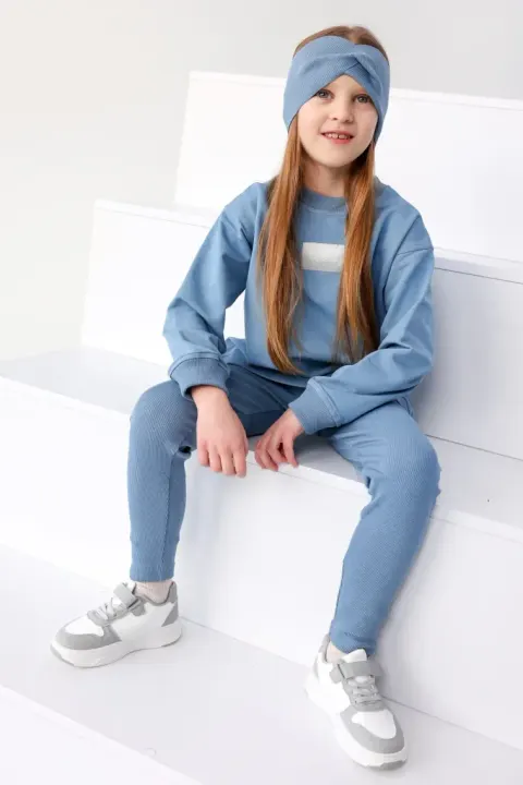 Legginsy Rib Niebieskie – Bawełniane Prążkowane Getry Dziecięce TUSS