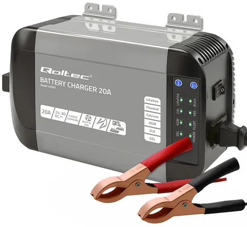 Prostownik Qoltec Monolith do akumulatorów LiFePO4 AGM GEL SLA 20A 24V
