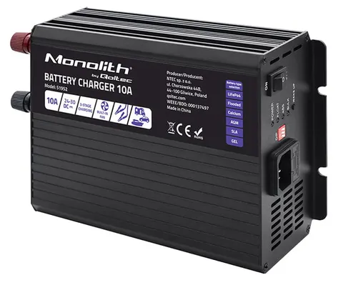 Prostownik Qoltec Monolith do akumulatorów LiFePO4 AGM GEL SLA 10A 24V