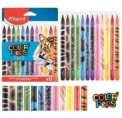 Flamastry Colorpeps Animals 12 szt. kompatybilne z Airbrush 3 lata+ Maped 845403