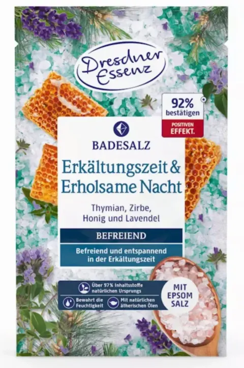 Na przeziębienie i spokojny sen - sól do kąpieli z solą epsom, 60g / Dresdner Essenz