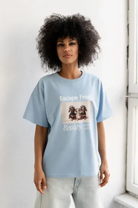 T-Shirt damski ESCAPE niebieski Bopoco