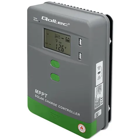Qoltec Solarny regulator ładowania MPPT z czujnikiem temperatury 40A | 12V/24V | LCD | 2xUSB | Bluetooth | APP | GEL | LiFePO4