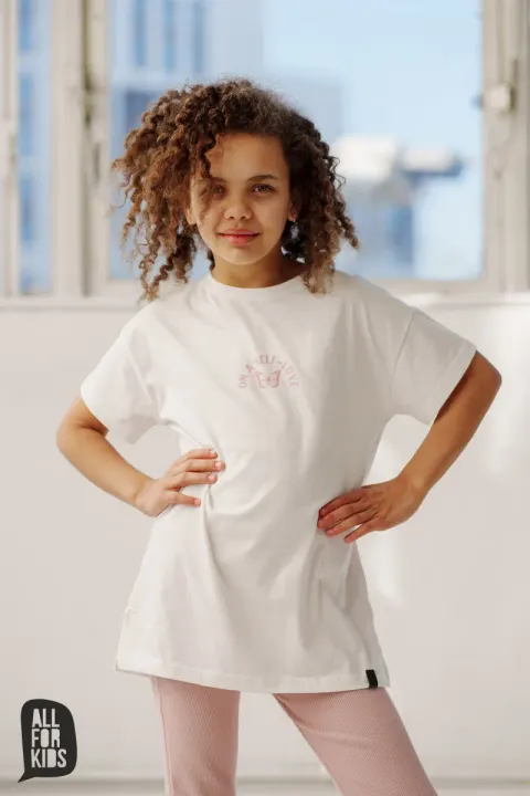 Biała Tunika Dziewczęca On A Self-Love Journey All For Kids