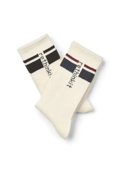 Skarpety premium 2-pak z bawełny organicznej Rethinkit Striped Crew Sock 2pack Ink Almost Black Rethinkit Studios 21808-793