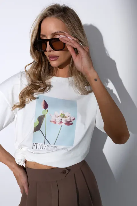 T-Shirt damski FLOWER biały Bopoco