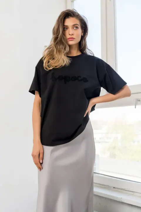 T-Shirt damski BOPOCO CZARNY Z HAFTEM Bopoco