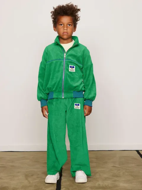 Mini Rodini Table Tennis Patch Terry Sweatpants Green – spodnie dziecięce terry GOTS