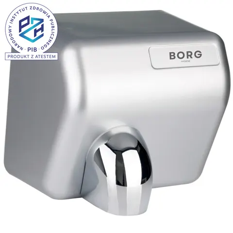Suszarka do rąk BORG Flowmaster 2500W Srebrna z ruchomą dyszą - atest PZH