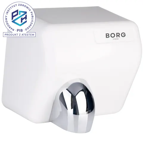 Suszarka do rąk BORG Flowmaster 2500W Biała z ruchomą dyszą - atest PZH
