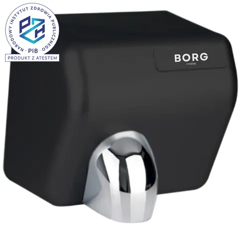 Suszarka do rąk BORG Flowmaster 2500W Czarna z ruchomą dyszą - atest PZH