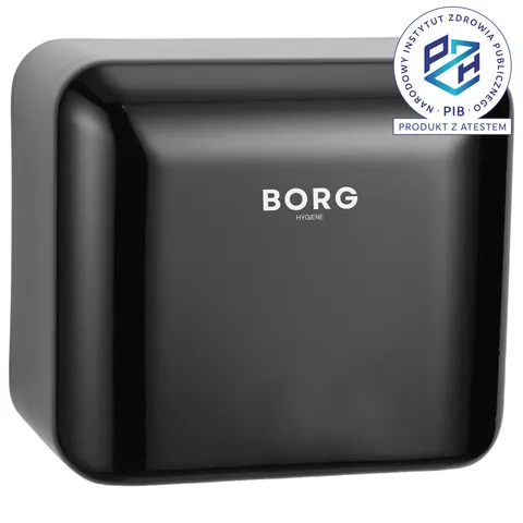 Stalowa Suszarka do rąk BORG Solano 2300W Czarna atest PZH