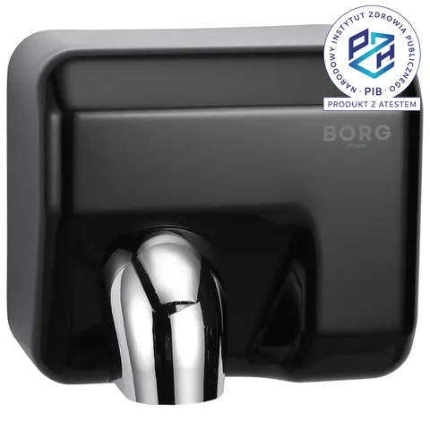 Suszarka do rąk Stalowa Czarna BORG Flowmaster 2500W z ruchomą dyszą atest PZH
