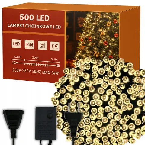 Lampki Choinkowe 500Led Świąteczne Zewnętrzne Wewnętrzne Ciepły Białe 33m