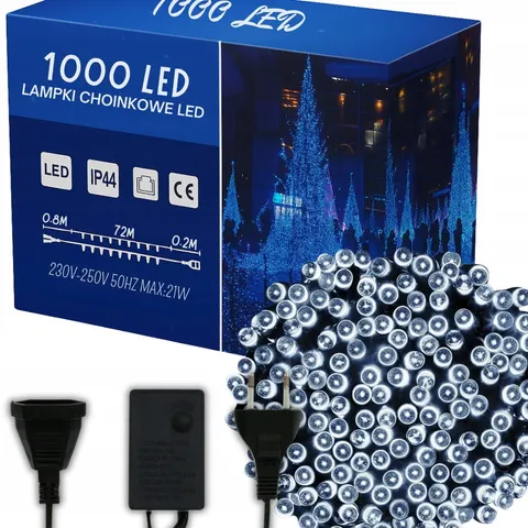 Lampki Choinkowe 1000 Led Świąteczne Zewnętrzne Wewnętrzne Zimne Białe 73m