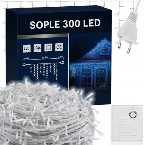 Białe Zimne Sople 500LED FLASH 21m Lampki Kurtyna Zewnętrzna Świąteczna