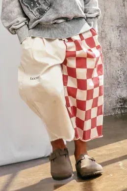 Spodnie 329 FANCY CHECKED PANTS ivory/red booso