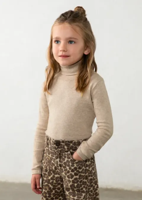 Sweter typu półgolf basic dla dziewczynki Beżowy Mayoral 16-00313-048