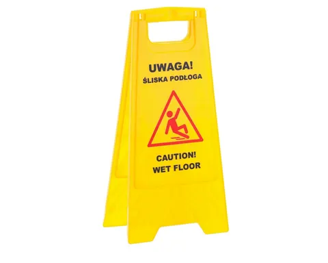 Tablica ostrzegawcza - uwaga śliska podłoga.
