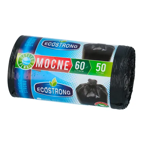 Worki na śmieci LDPE Eco Strong mocne 60L op. 50 szt. czarne