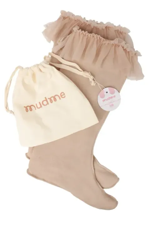 Ocieplacze do kaloszy damskich mudme Limited Collection Sand Beige Z FALBANKĄ polarowe