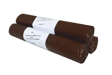 Worki na odpady LDPE 60l brązowe 25szt.