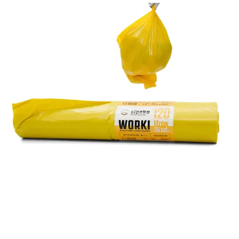 Worki na odpady 120l żółte LDPE 25 sztuk, mocne