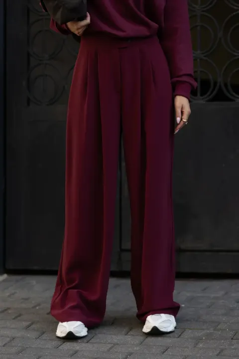Bordowe spodnie damskie wide leg Alena BOPOCO