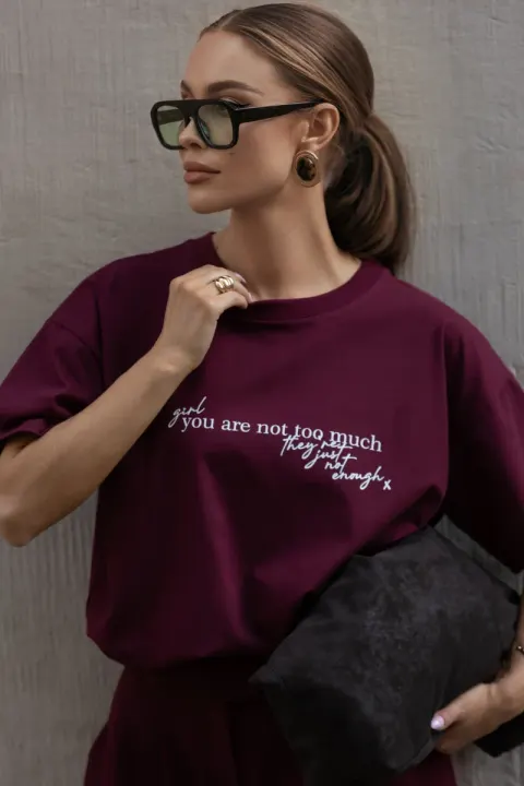 Bordowy T-shirt damski oversize Not Too Much BOPOCO