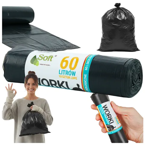 Worki na odpady 60l czarne LDPE a'10 szt SOFT