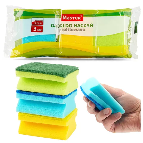Gąbki do naczyń, zmywaki profilowane Master, 3 szt.