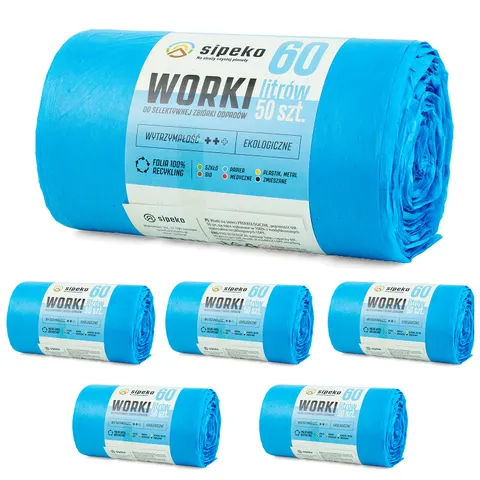 6x Worki na odpady 60l niebieskie LDPE a'50 szt