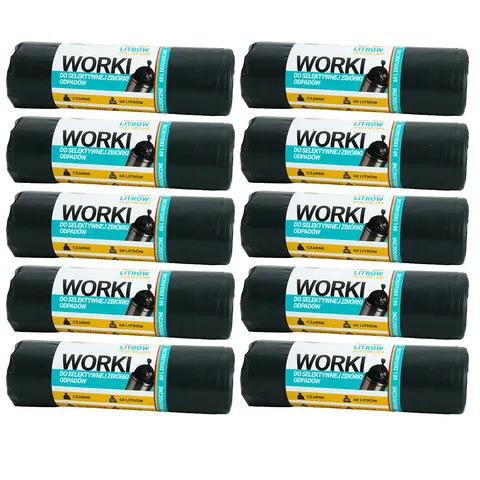 10 x Worki na odpady 60l czarne LDPE a'10 szt SOFT