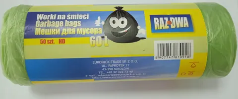 Worek HD 60 L opakowanie 50 szt. Zielone