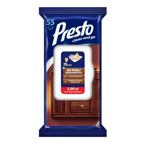 PRESTO nawilżone ścierki do mebli 55 sztuk