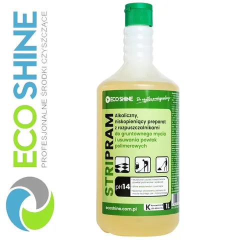 ECO SHINE Stripram 1l Alkaliczny, niepieniący, skoncentrowany preparat do codziennego i gruntownego czyszczenia podłóg, oraz usuwania powłok nabłyszcz