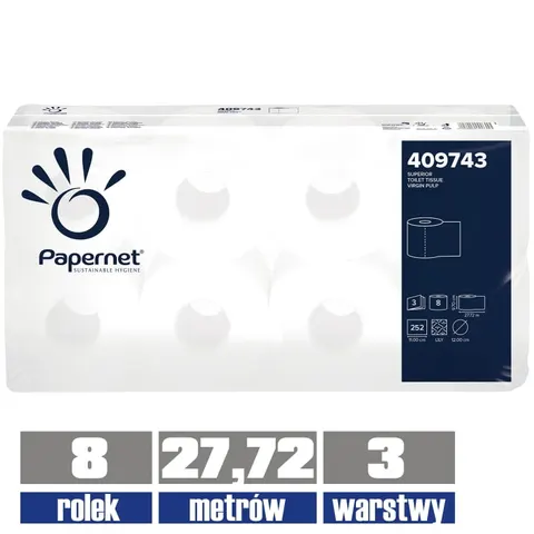 409743 PAPERNET papier toaletowy 3-warstwy 27,72mb / 8 sztuk