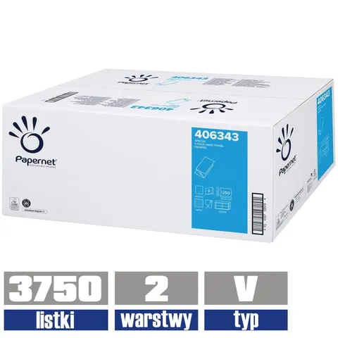 406343 PAPERNET ręcznik V-fold 2-warstwowy 3750 listków