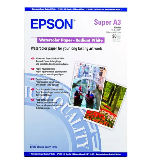 Papier EPSON WaterColor Paper - Radiant White 190 g/m2 - A3+, 20 arkuszy