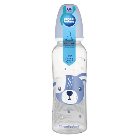 Canpol butelka wąska 12m+ 250ml cute animals niebieska