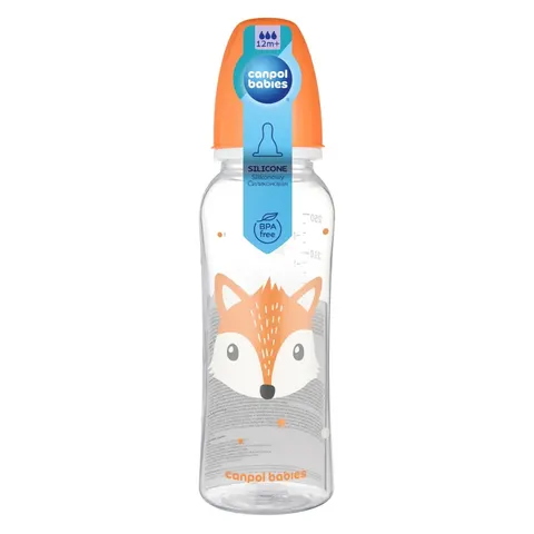 Canpol butelka wąska 12m+ 250ml cute animals pomarańczowa