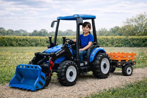Duży traktor na akumulator z przyczepką i ładowarką js3158b titan blue 24v 400w