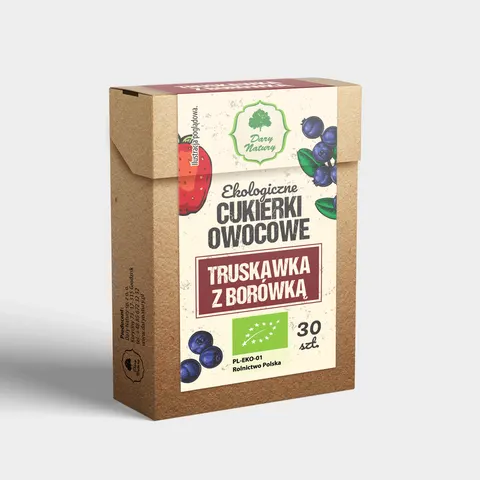 CUKIERKI OWOCOWE TRUSKAWKA Z BORÓWKĄ 30G - DARY NATURY