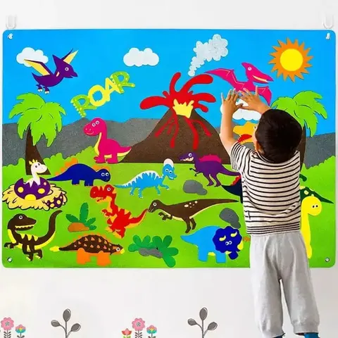 Mata edukacyjna sensoryczna filcowa Montessori - Dinozaury