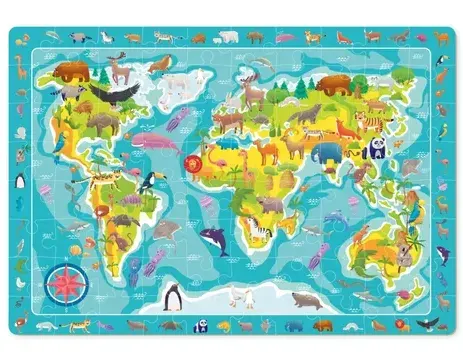 Mapa świata zwierząt - Puzzle obserwacyjne dla dzieci