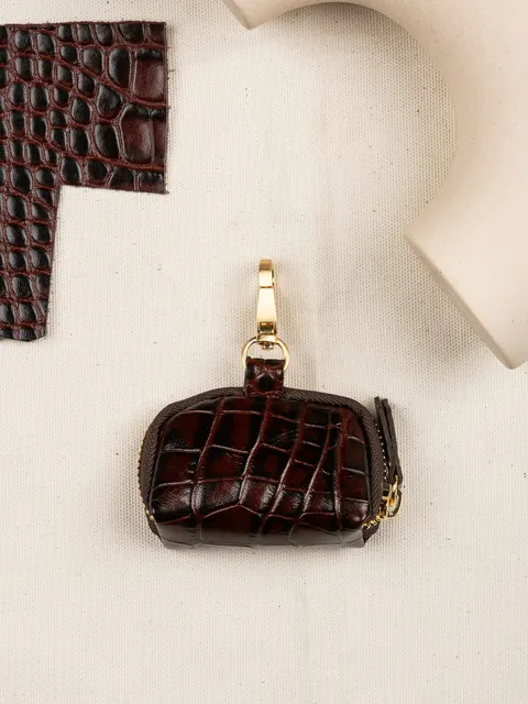 MINI SASZETKA skórzana croco brąz zero waste