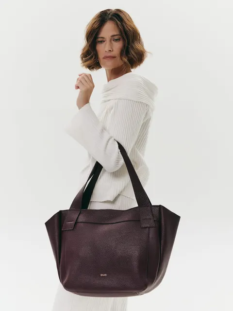 ISABELLA śliwkowa skórzana torba shopper damska duża shopperka